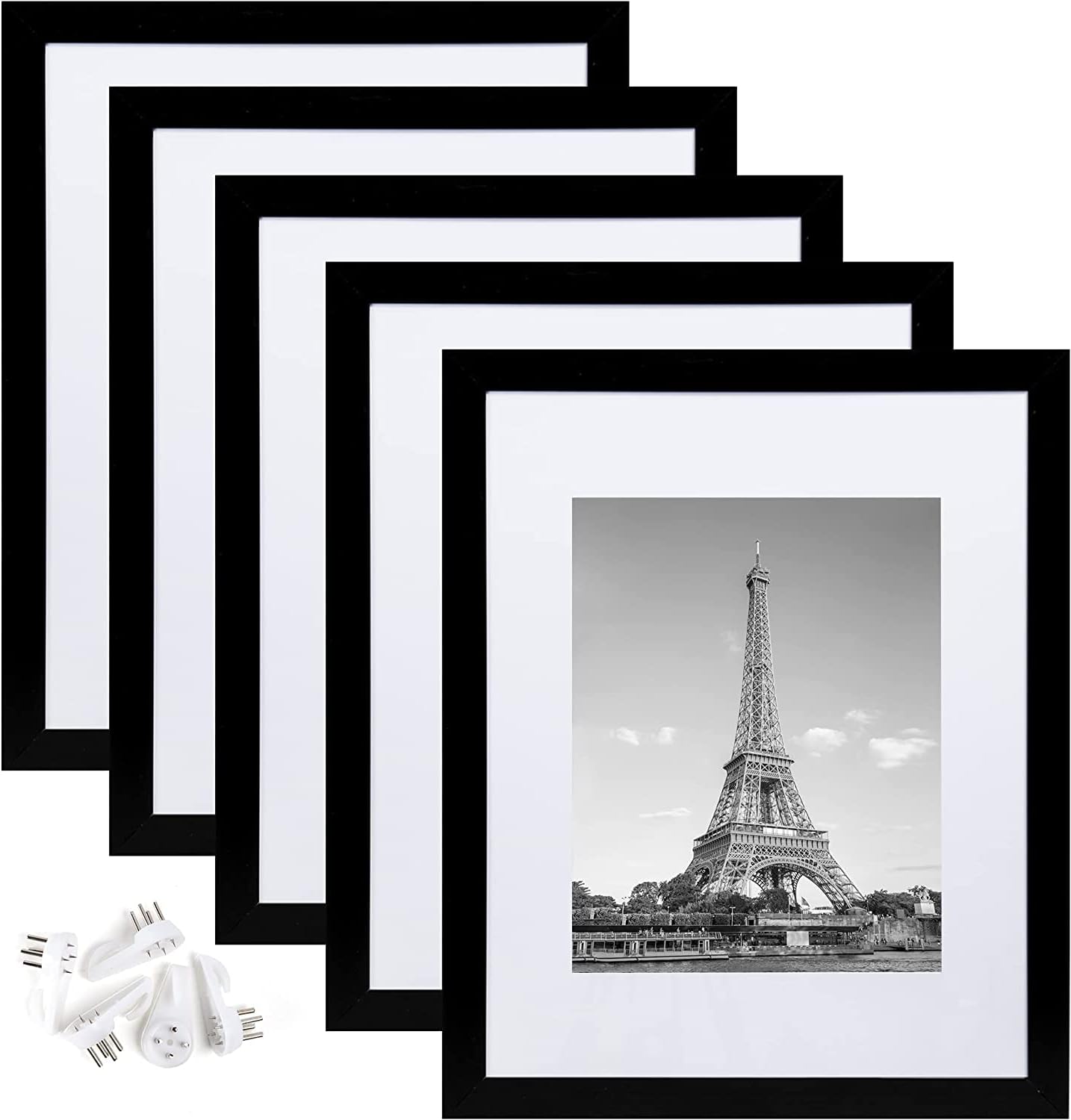 11x14 Picture Frame Set of 5,Display Pictures 8x10 with Mat or 11x14 Without Mat,Wall Gallery Photo Frames,Black (11x14in)