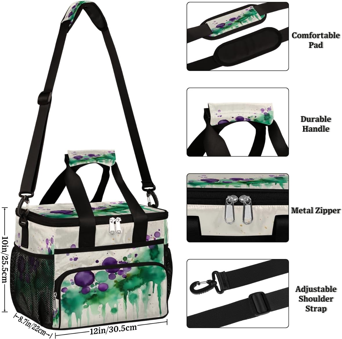 Colorful Watercolor Insulated Picnic Backpack Lunch Box for Women Men Picnic Basket Tote Lunch Bag Picnic Bag Portable Lunch Bags for Picnic, Beach, Work, Trip,Office, Camp Ink Splashes
