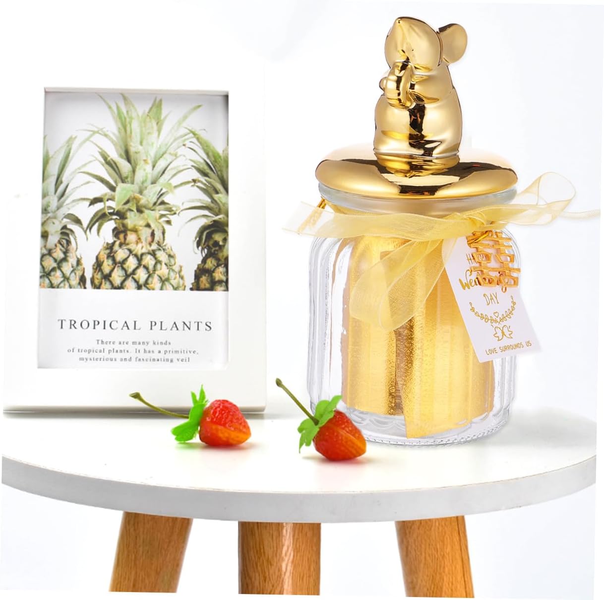 PATKAW Glass Candy Box with Gold Overglaze, Sealed Ceramic Lid Candy Jar for Wedding and Holiday Party Favors, Decorative Storage Jar for Snacks and Sweets