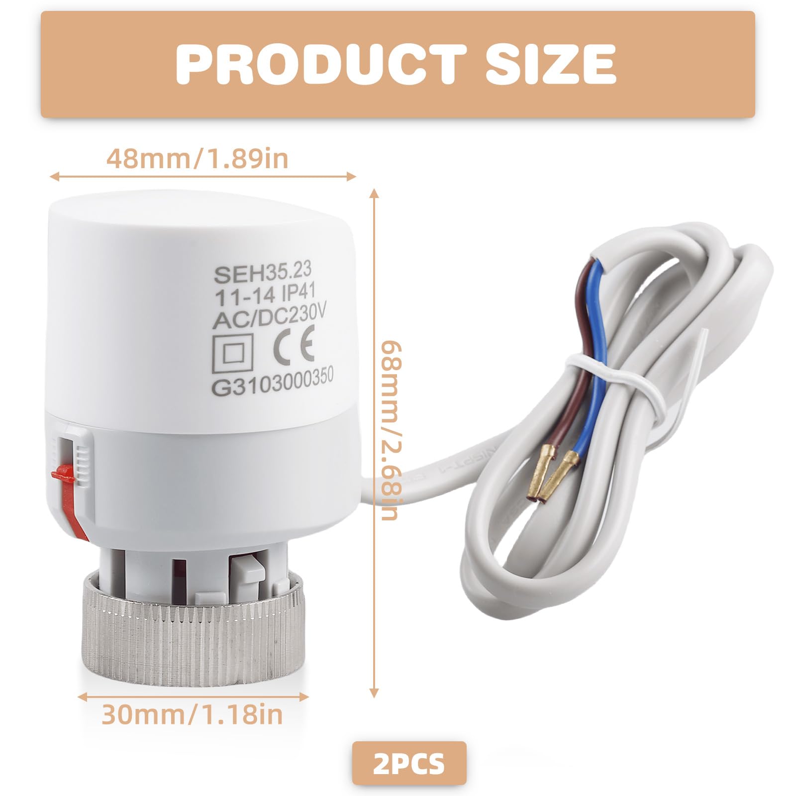 2 Stück Thermischer Stellantrieb 230V, Stellmotor Fussbodenheizung, Stellantrieb Für Fußbodenheizung, Elektroothermischer Aktuator (Normally Closed), Ip41, Für Nahezu Jeden Heizkreisverteiler