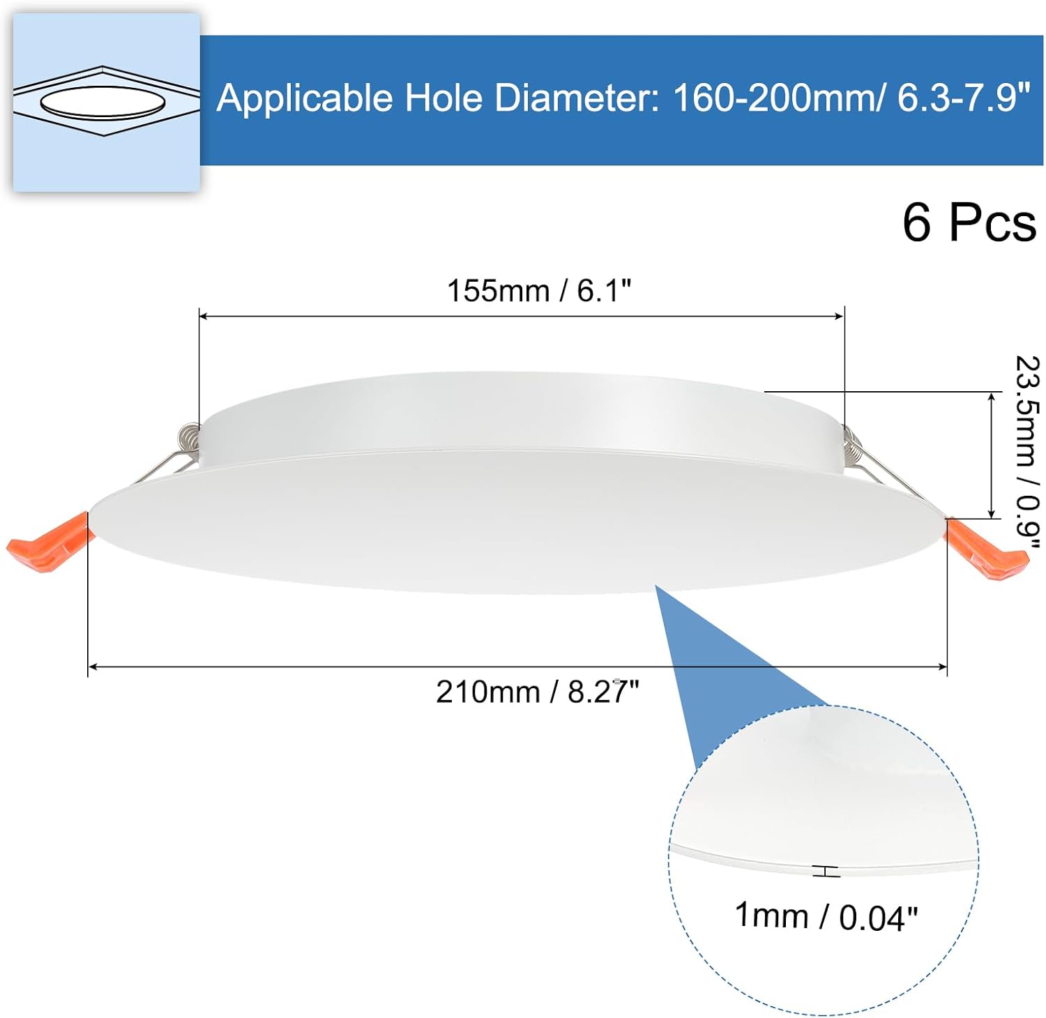 PATIKIL 6Pcs 210mm/8.3" Diameter Metal Ceiling Hole Cover Plate, Downlight Hole Trim Wall Mount Decorative Cap Access Panel for 6.3-7.9inch Round Ceiling and Wall Openings, Matte White