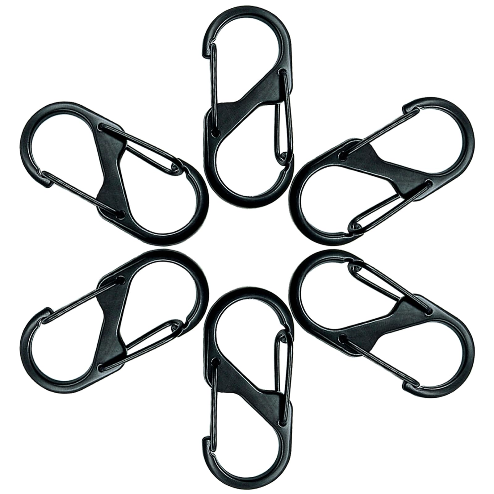 30 Pezzi Moschettone a Forma di S, 48/40/32 mm Portachiavi Piccolo a Doppia Molla, Clip a Molla in Metallo per Casa, Escursionismo, All'aperto, Pesca (Nero)