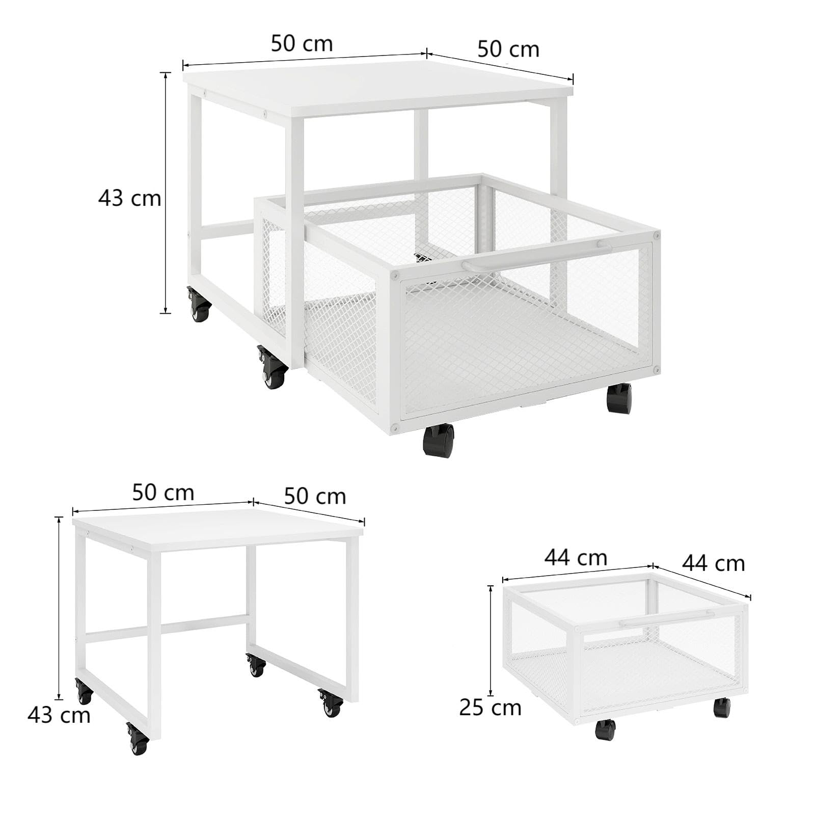 PUNCIA Mueble Soporte Móvil para Mini Nevera con Cesta Metálica Calada | Soporte para Frigorífico Congelador Refrigerador con Base Móvil Estantería con Ruedas para Nevera para Oficina Cocina Salón