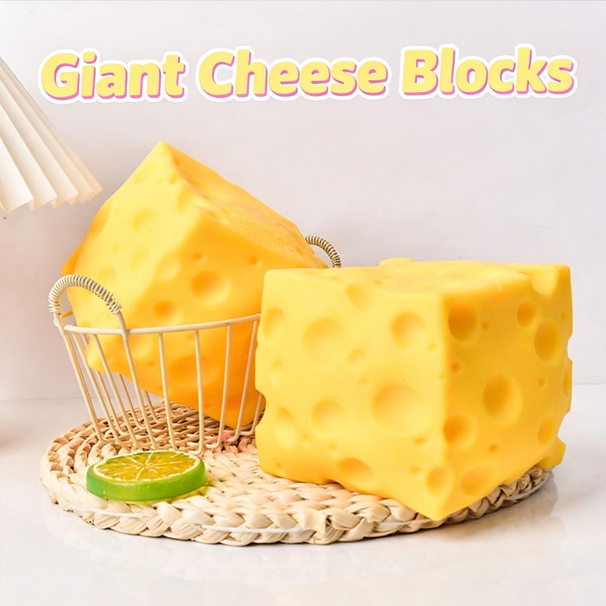 Yellow Big Cheese Squishy, Jumbo Squishy Cheese Cube, Slow Rising Cheese Squishy Toy, Soft Novelty Rebounding Sensory for Relax and Party Gifts (2.3*2.3in)