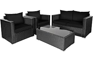 DORTALA 4-Piece All Black Patio Rattan Furniture Set