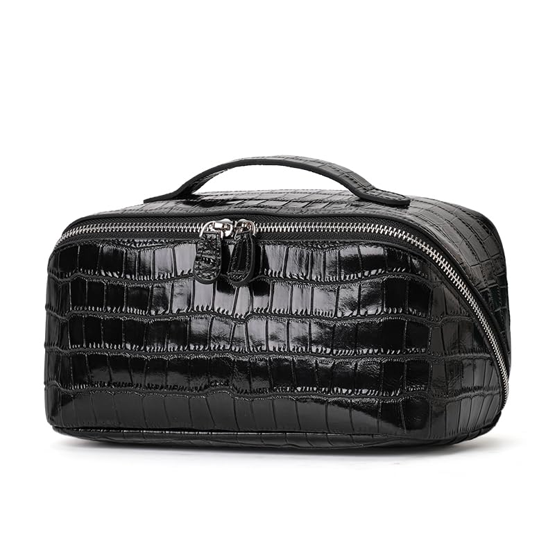 Borsa di trucco delle donne della pelle bovina genuina, contenitore di monili, sacchetto di immagazzinaggio, borsa di grande capacità degli articoli da toeletta, borsa a forma di cuscino del
