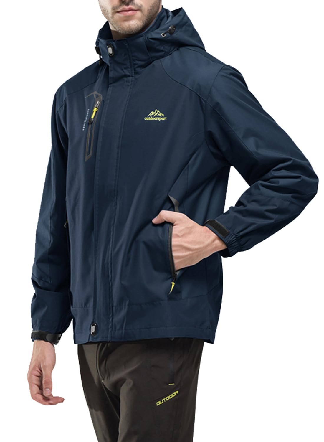 YSENTO Herren Regenjacke wasserdichte Outdoor Atmungsaktive Wandern Funktionelle Softshell Winddichte Regenjacke mit Abnehmbarer Kapuze
