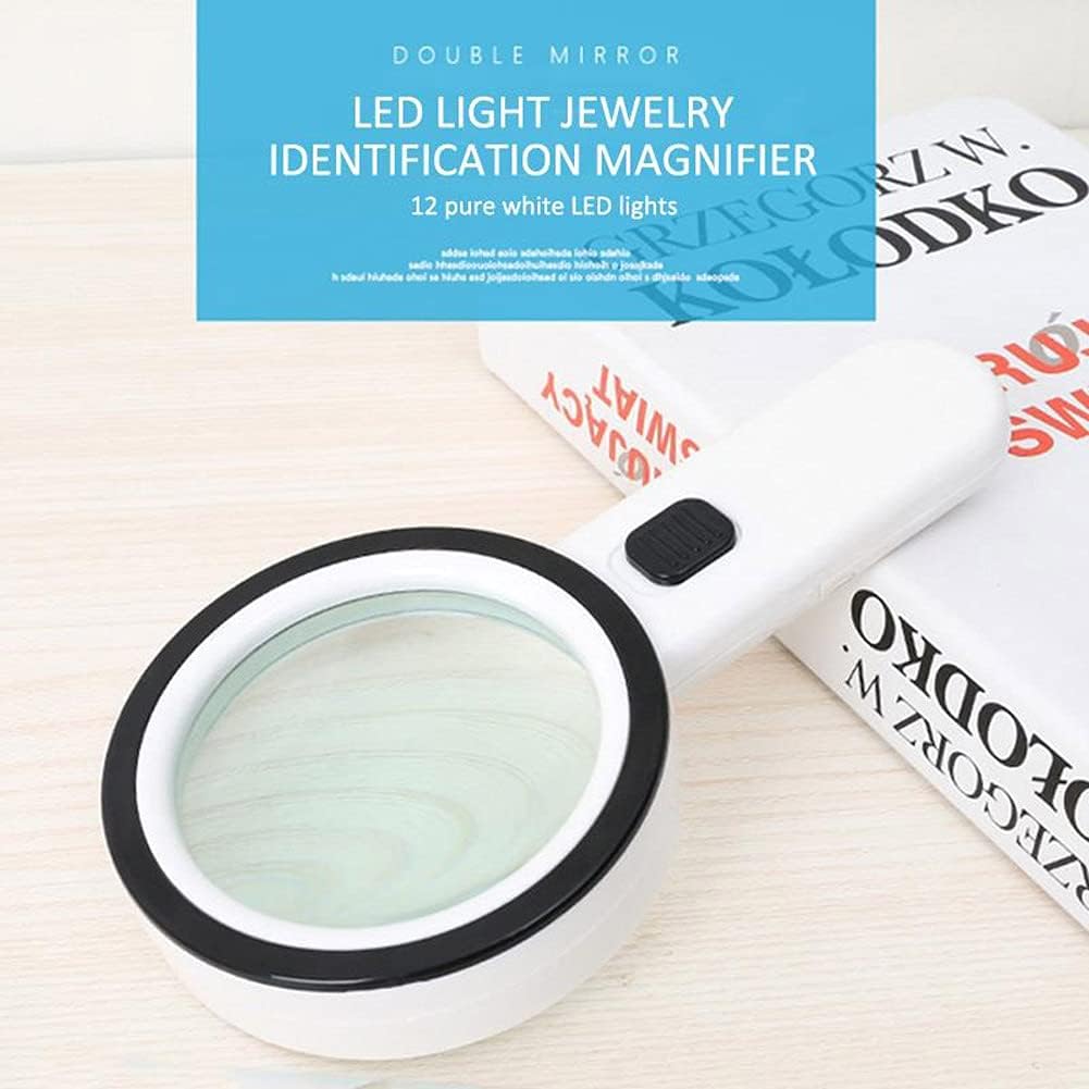 JSEIAJB 30X Magnifying Glass with LED Light Handheld Lighted Magnifier Microscope Lens Backlit Reading Magnifiers for Seniors