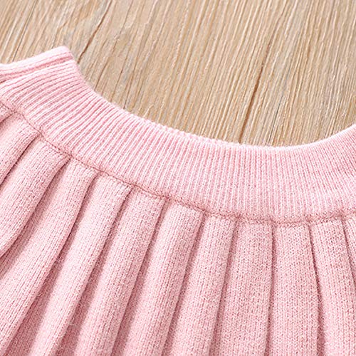 Toddler Baby Girls Outfit Knitted Buttons Sweater Tops Mini Skirt Bowknot Ruffle Long Sleeve Autumn Winter Clothes Set For Kids Warm Fall Clothing Princess Dress Up Knit Crochet Pink 18-24 Months #TOP5