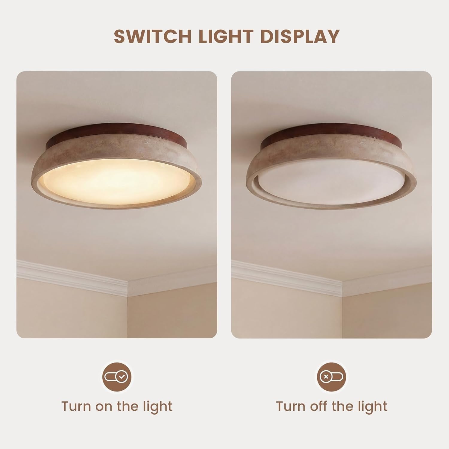 Nowoczesna Lampa Sufitowa LED Z Możliwością Ściemniania, Żółty Trawertyn, Lampa Sufitowa Z Naturalnego Drewna, Drewno, Oświetlenie Sufitowe W Stylu Vintage Wabi-sabi Do Sypialni(30CM)