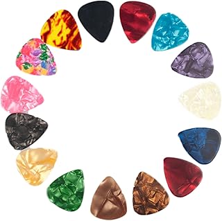 Guitar Picks Thin Light Soft Gauge Assorted Pearl Variety Sampler Pack Celluloid - 50 Pcs Mixed Colorful - Guitar Plectrums for Gift Acoustic Guitar, Bass and Electric Guitar - 0.46mm