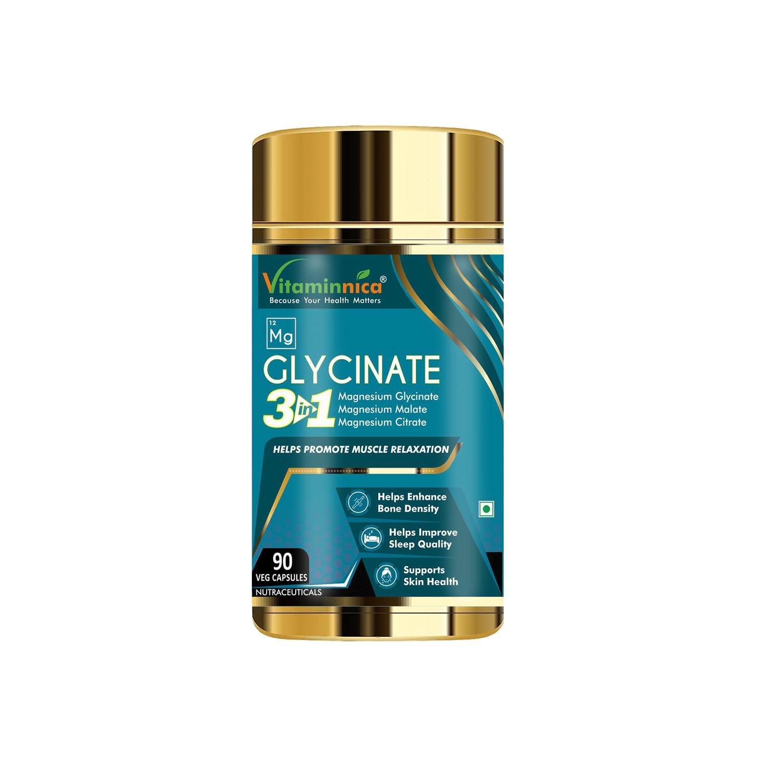 Vitaminnica Magnesium 3-in-1 Complex Capsules – Glycinate, Citrate & Malate for High Absorption, Muscle Function, Relaxation & Sleep Support – Bone & Nerve Health – 90 Vegan Capsules