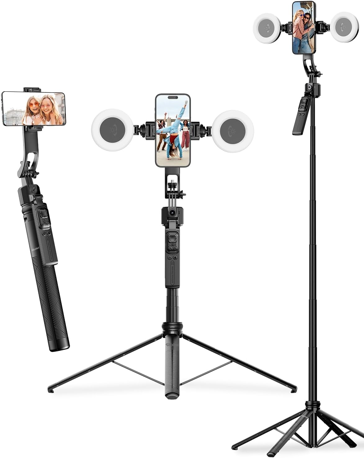 Handy Stativ mit Verfolgung, Rollei 360 Grad Rotation Automatic Face Tracking Smartphone Tripod Selfie Stick 163 cm mit Licht und Fernbedienung zum Filmen Vlog, Handy-Stative-Video-Smartphone-Tripod