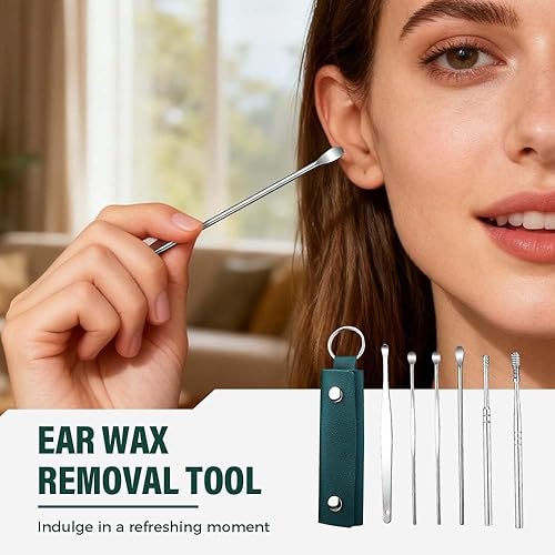 Miniatura 2 de Juego de 6 piezas de acero inoxidable para eliminar cera de oído, juego de herramientas de limpieza de orejas en espiral y resorte, innovador juego