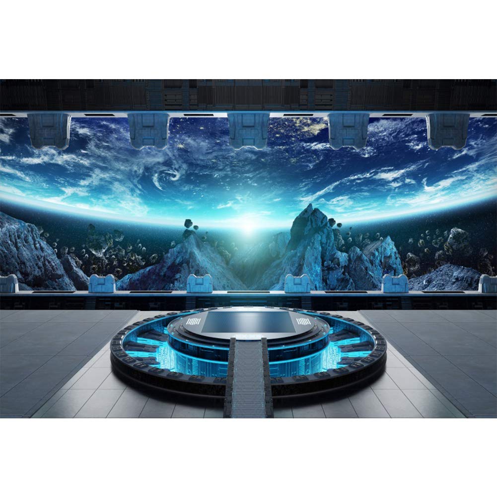 Leyiyi 10x7ft Spaceship Interior Backdrop Porthole White Blue Landscape Futuristic Photography Backdrops Spacecraft Cabin Astronomy Universe Galaxy