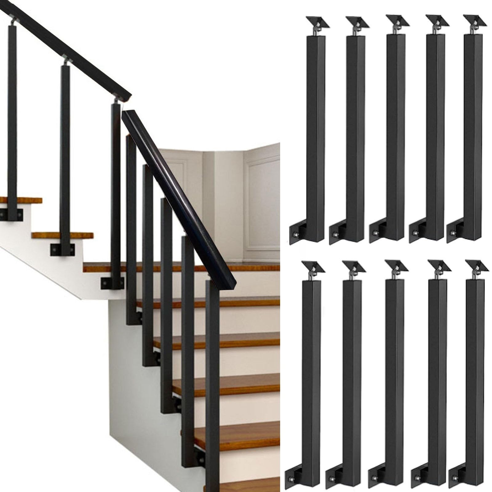 Poteaux de garde-corps en fer forgé noir pour réparer une rampe instable