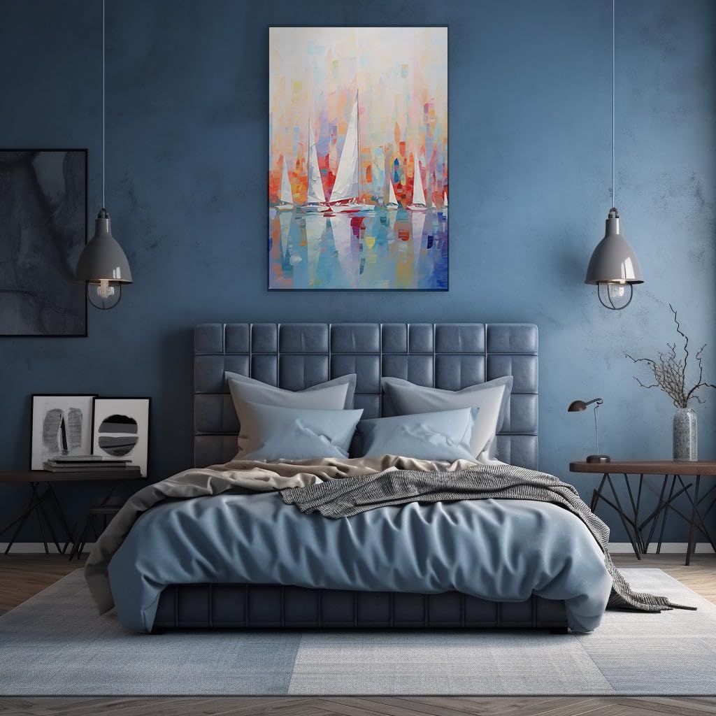 Canvas for Living room. Sailing into the Abstract: Vivid Hues and Dynamic Reflections on Canvas, 27 x 18 inch Canvas Wall Art - Contemporary Masterpieces - Modern Home Decor - 69x46 cm (27x18 inch)
