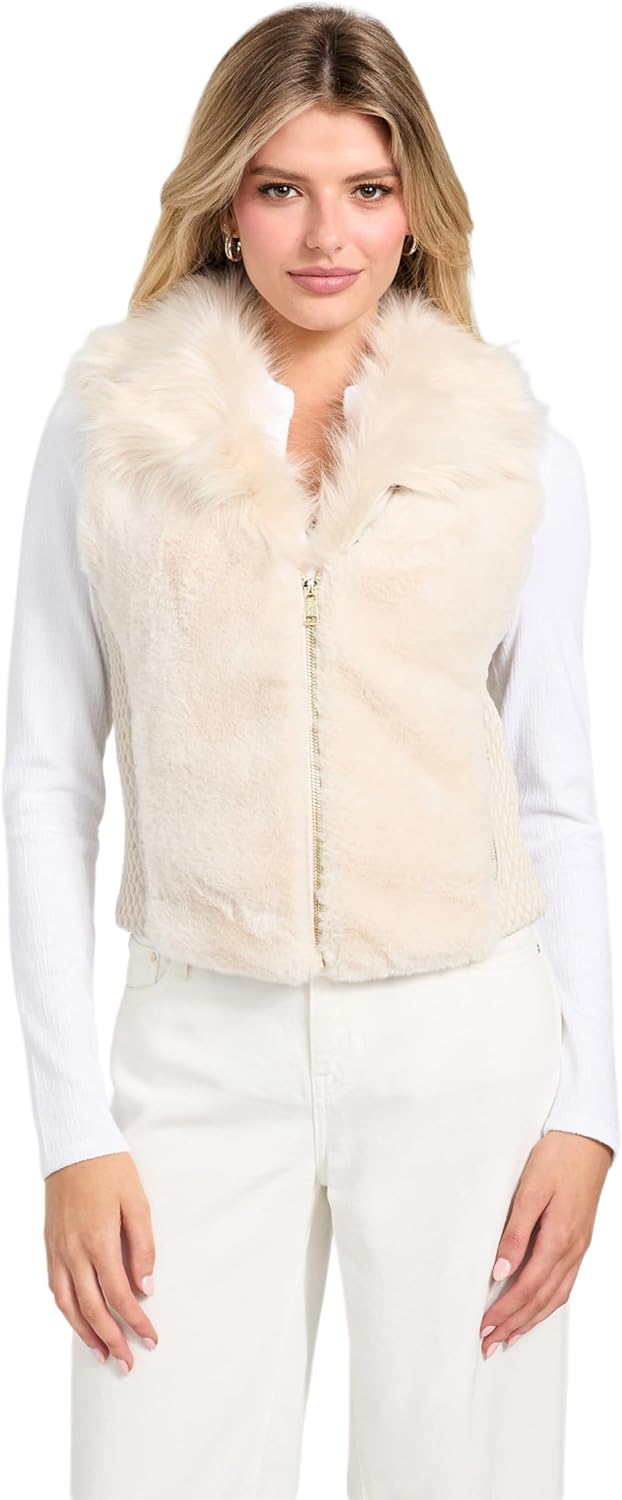 GUESS womens Sleeveless Amari Faux Fur Vest