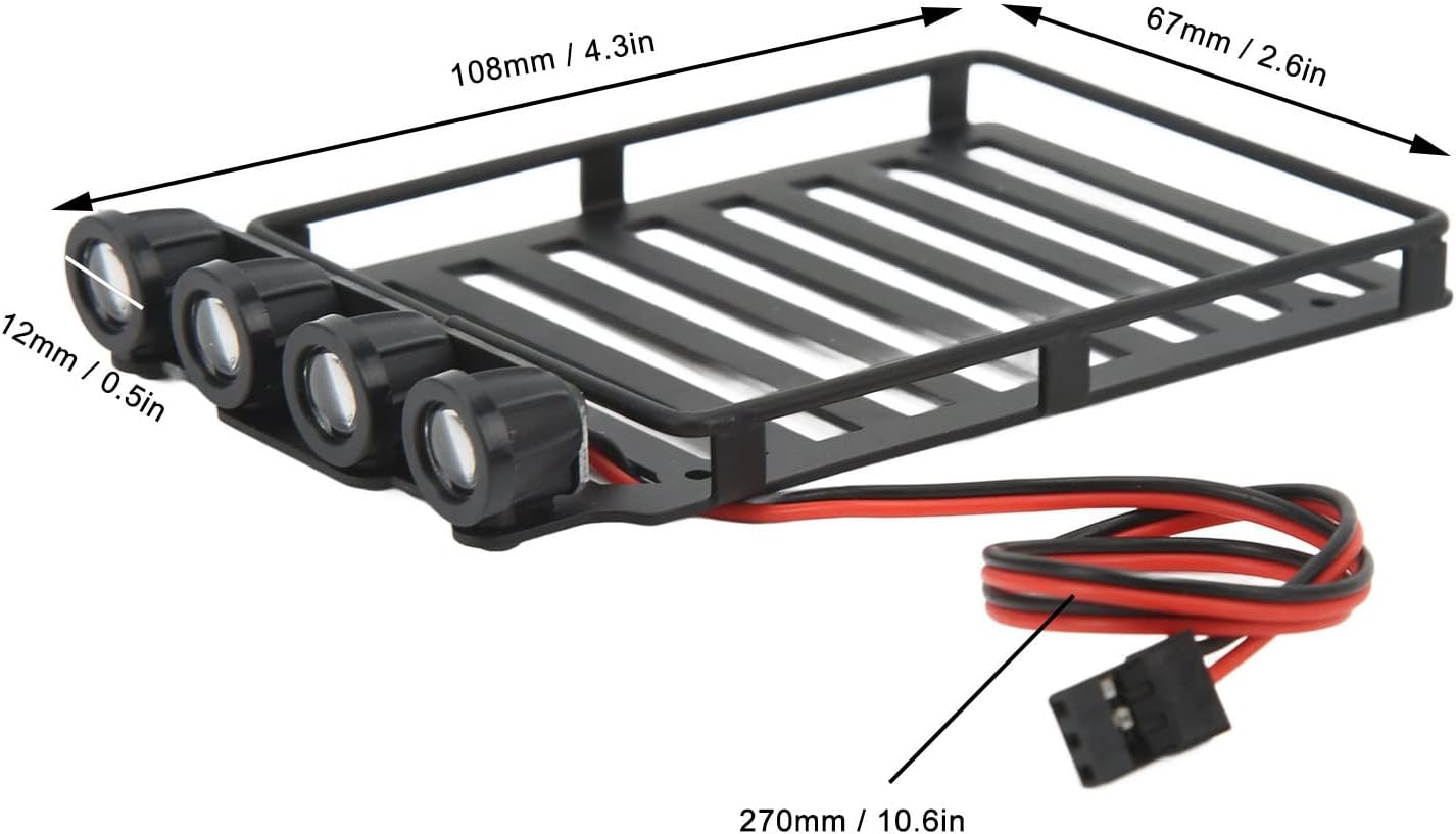 RC Roof Rack Luggage Carrier with LED Light - RC Car Roof Rack Part for Axial SCX24 1/24 RC Crawler(A)
