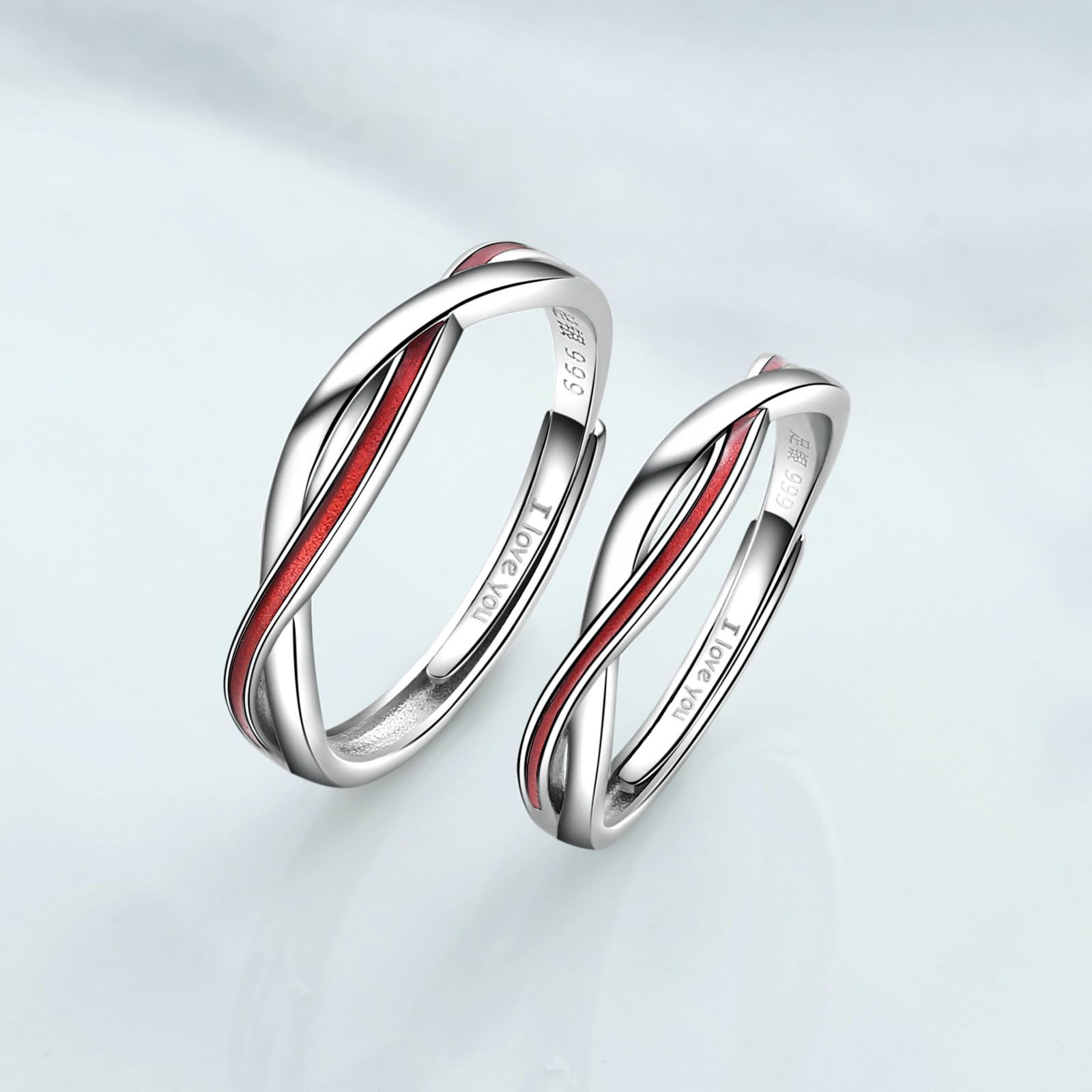 Anello di Coppia Filo Rosso, Anelli Argento Sterling con Linea Rossa Anello di Fidanzamento Donna Incisione Anello Argento Matrimonio Regolabile per Uomo e Donna