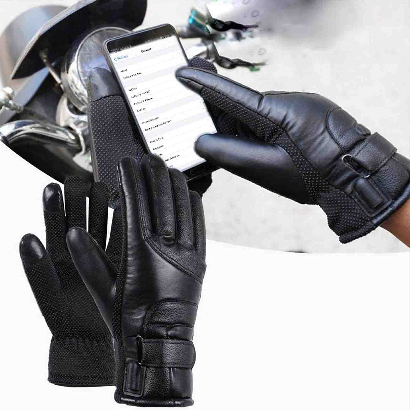 Guantes térmicos Guantes térmicos de Invierno eléctricos Pantalla táctil USB Cuero Impermeable Negro para Mujeres Hombres Esquí Ciclismo