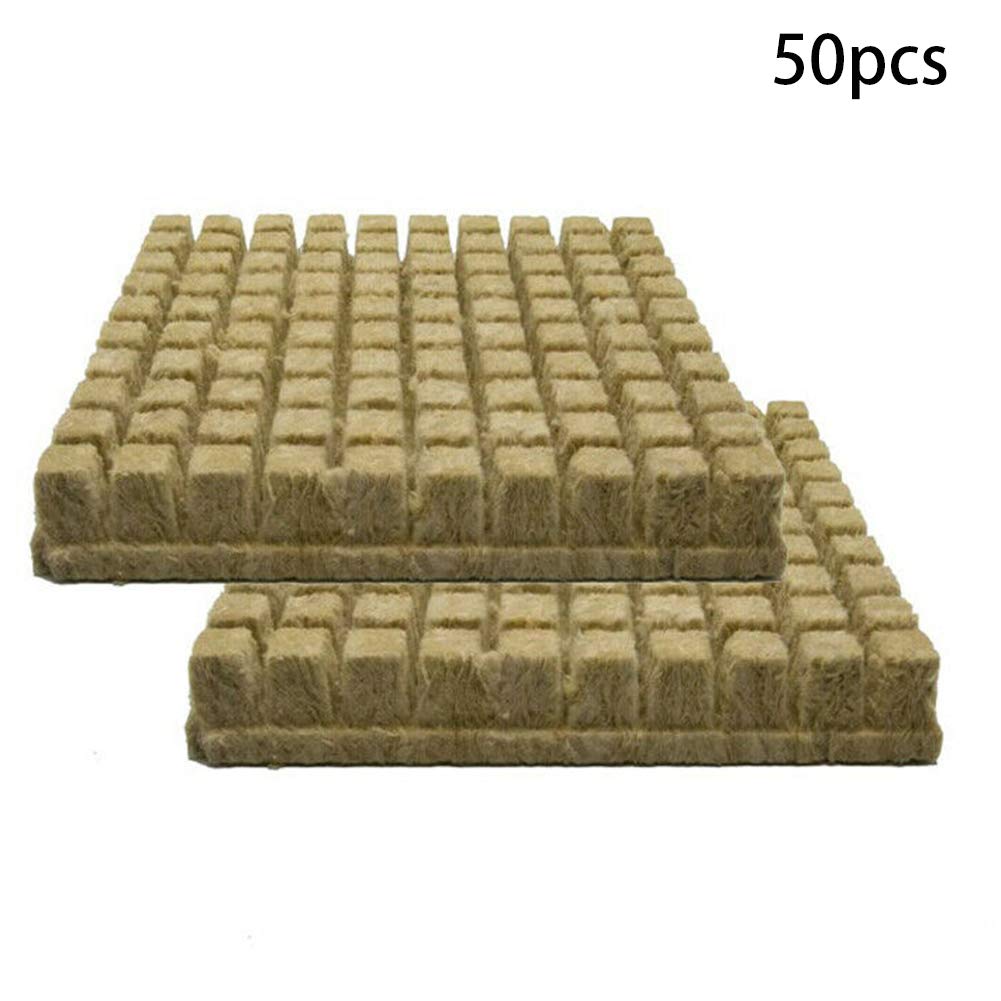 Rockwool - Cubos de cultivo para principiantes (50/100 unidades, para esquejes, clonación, base de compresa de invernadero, cubos de iniciación de piedra para crecimiento de plantas vigoroso