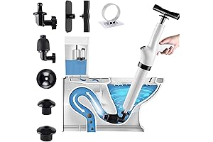 9-in-1 Toilet Plunger for Unclogging Drains with Detachable Heads