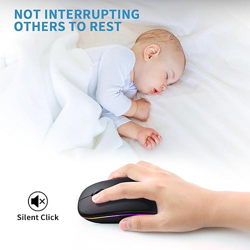 Miniatura 2 de Mouse inalámbrico Bluetooth, recargable, LED, silencioso y diseño ultrafino (receptor USB Bluetooth 5.2 y 2.4 GHz)  Mouse portátil para computadora