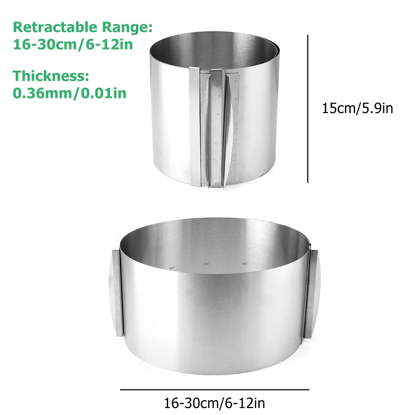 Teglia Ad Anello Regolabile Per Torte - Acciaio Inox, Altezza 8 Cm, Per Torte A Strati - Foto 8