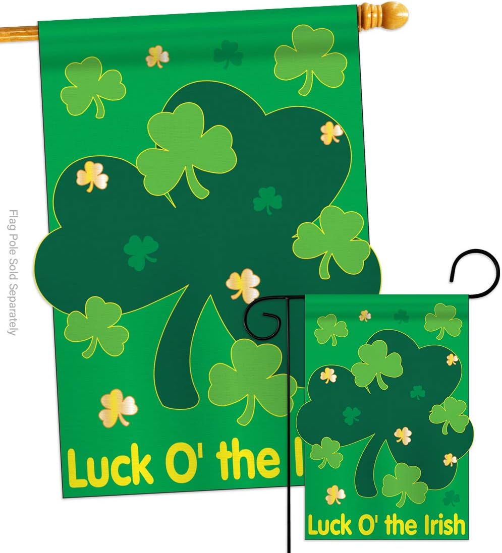 St Patrick Luck O' the Irish Garden House Flags Set Spring Shamrock Leprechaun Lucky Coin Holiday March Clover Small Decorative Gift Yard Banner Double-Sided Imported 28 X 40