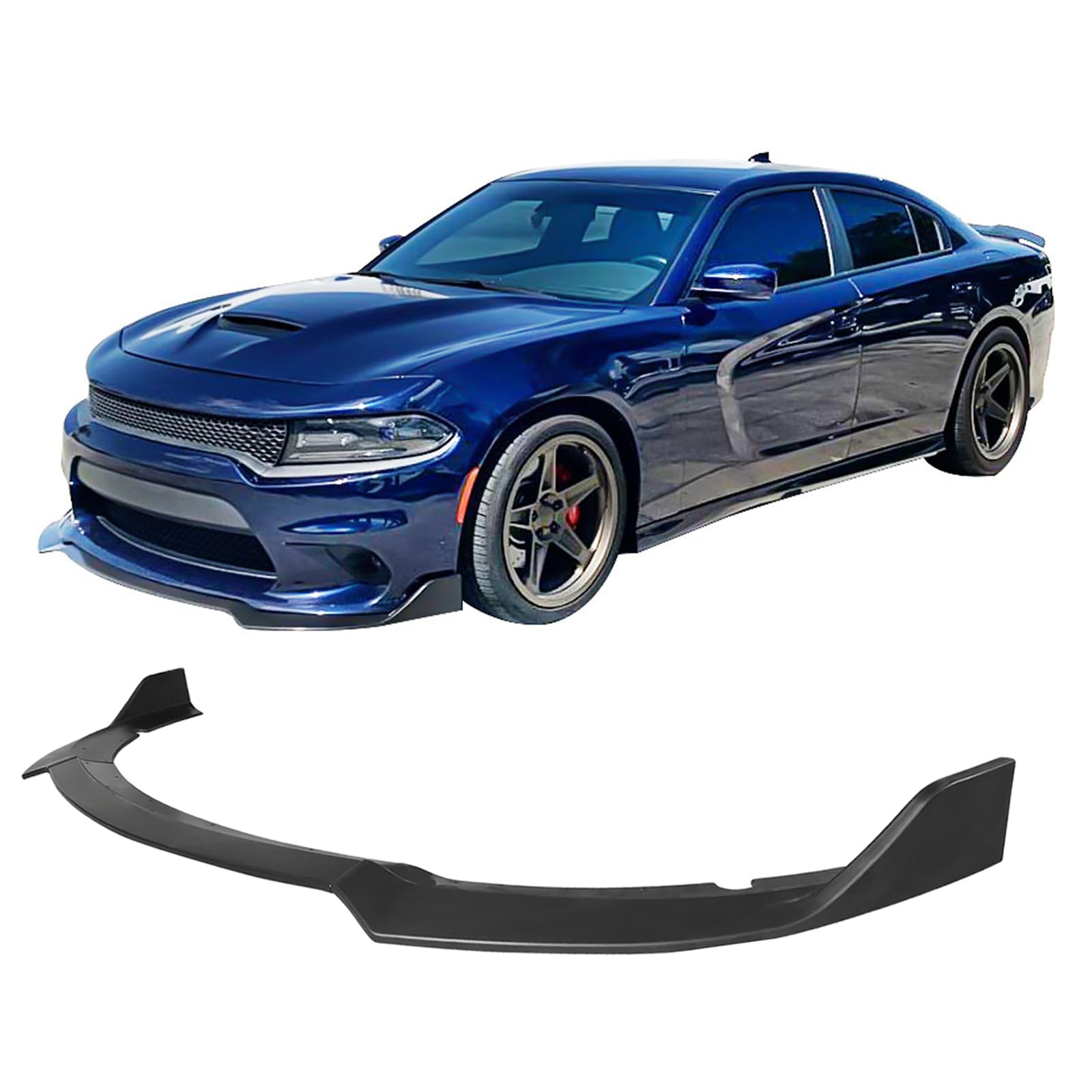 IKON MOTORSPORTS, Front Bumper Lip Compatible with 2015-2023 Dodge Charger SRT, V1 Style ABS Matte Black Front Splitter Lower Protector 3PC, 2016 2017 2018 2019