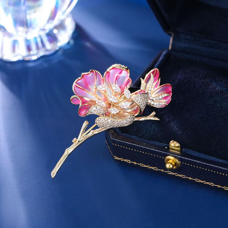 Image of Flower Brooch Pins for Women Rhinestone Red Pin Blazer Dress Denim Jacket Lapel Pin Wedding Holiday Gift Accessories