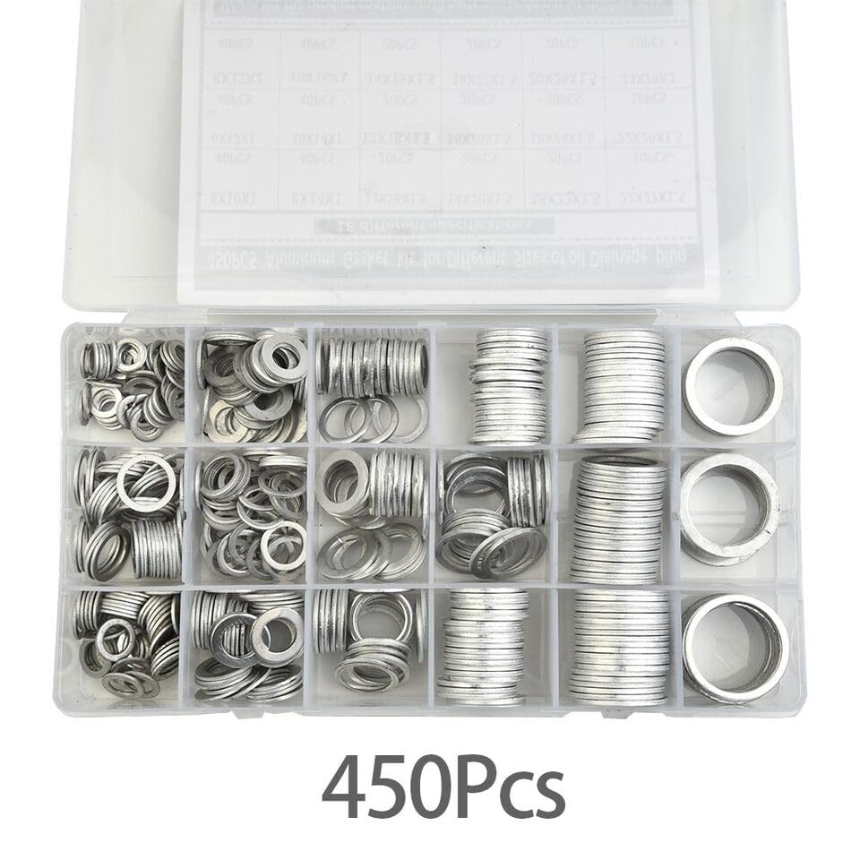 450Pcs Aluminum O-Ring Silver Hydraulic Pipe Gaskets Paintball Seal Assorted Kit