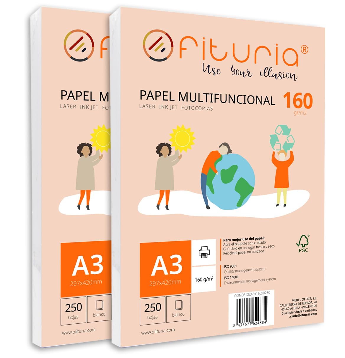 A3 160 g Paper Pack with 500 White Sheets, Multifunctional Paper for School Use and Work Environments - Ideal for Laser, Inkjet or Copiers - Ofituria