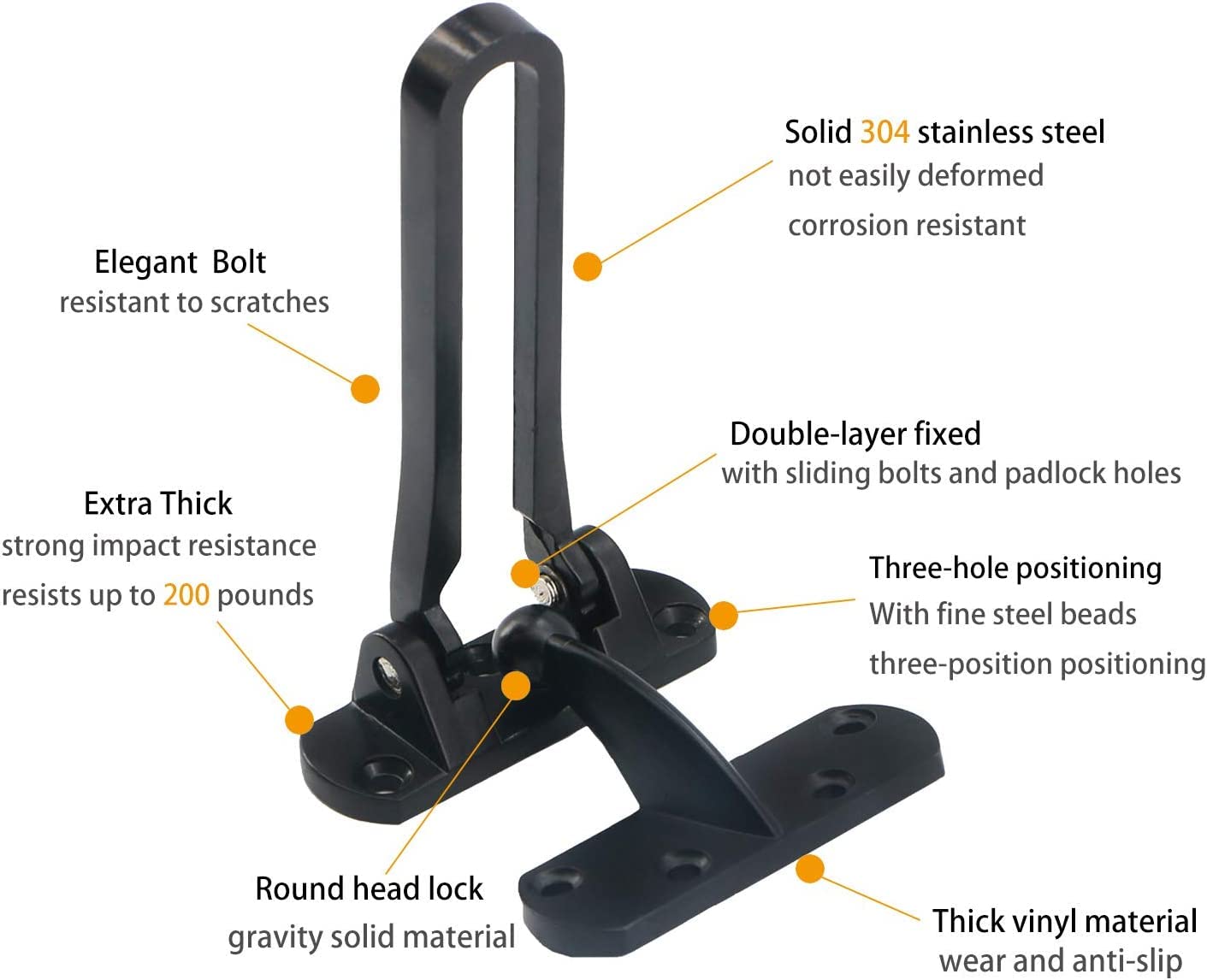 SAISN Door Reinforcement Lock Latch Swing Bar Lock for Home Security Front Door Locks for Kids Thicken Solid Aluminium Alloy (Black - Image 3