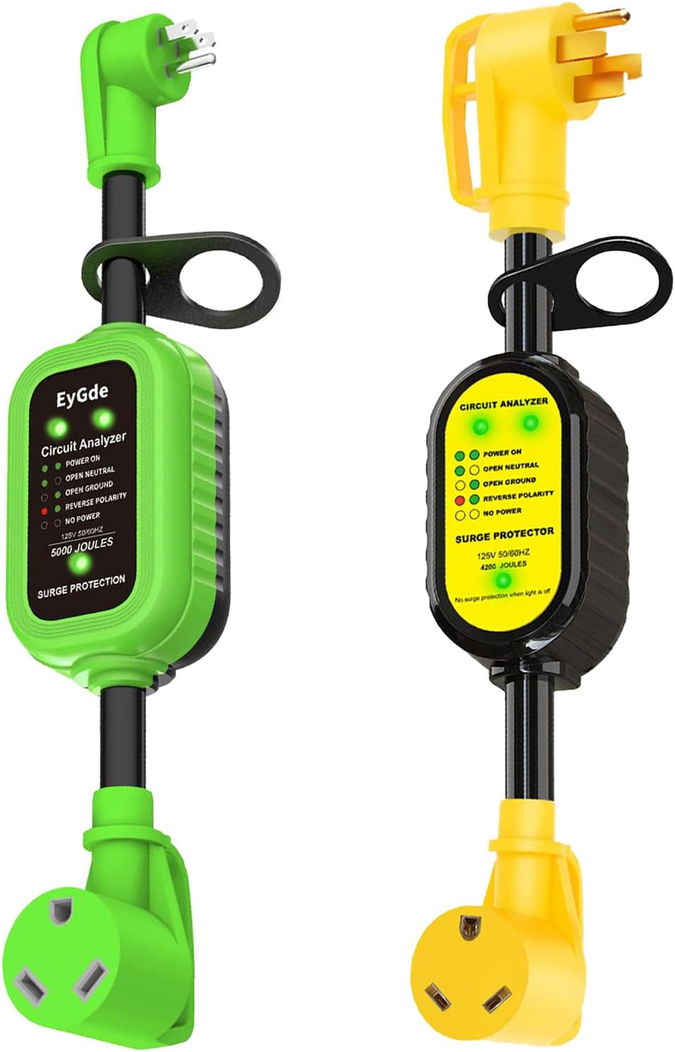 EyGde 30 Amp to 15 Amp 110V RV Adapter with Surge Protector 5000J+50 Amp to 30 Amp RV Adapter, Patented 4200Joules Electrical Adapter with Surge Protector