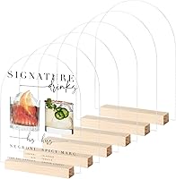 JINMURY 8x10 Inch Clear Arch Acrylic Signs with Wood Stands - 6 Pack DIY Blank Table Signs for Weddings, Parties & Events
