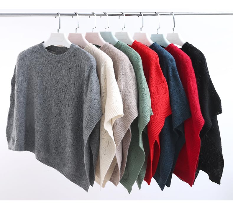 Chal Mujer Fiesta Poncho Italiano De Lana Para Mujer Capa De Cuello Redondo Grande Asimétrico De Punto Chal Suéter De Punto Ahuecado Suéter De Invierno Cálido Con Tacto De Cachemira C