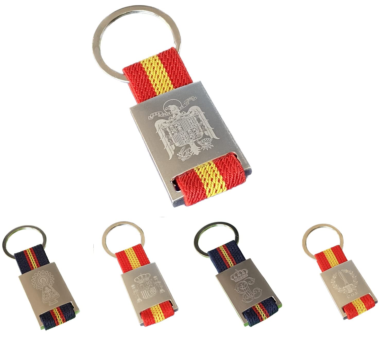 Llavero Águila de San Juan Bandera España Metal y Lona 8 x 3.5 cm