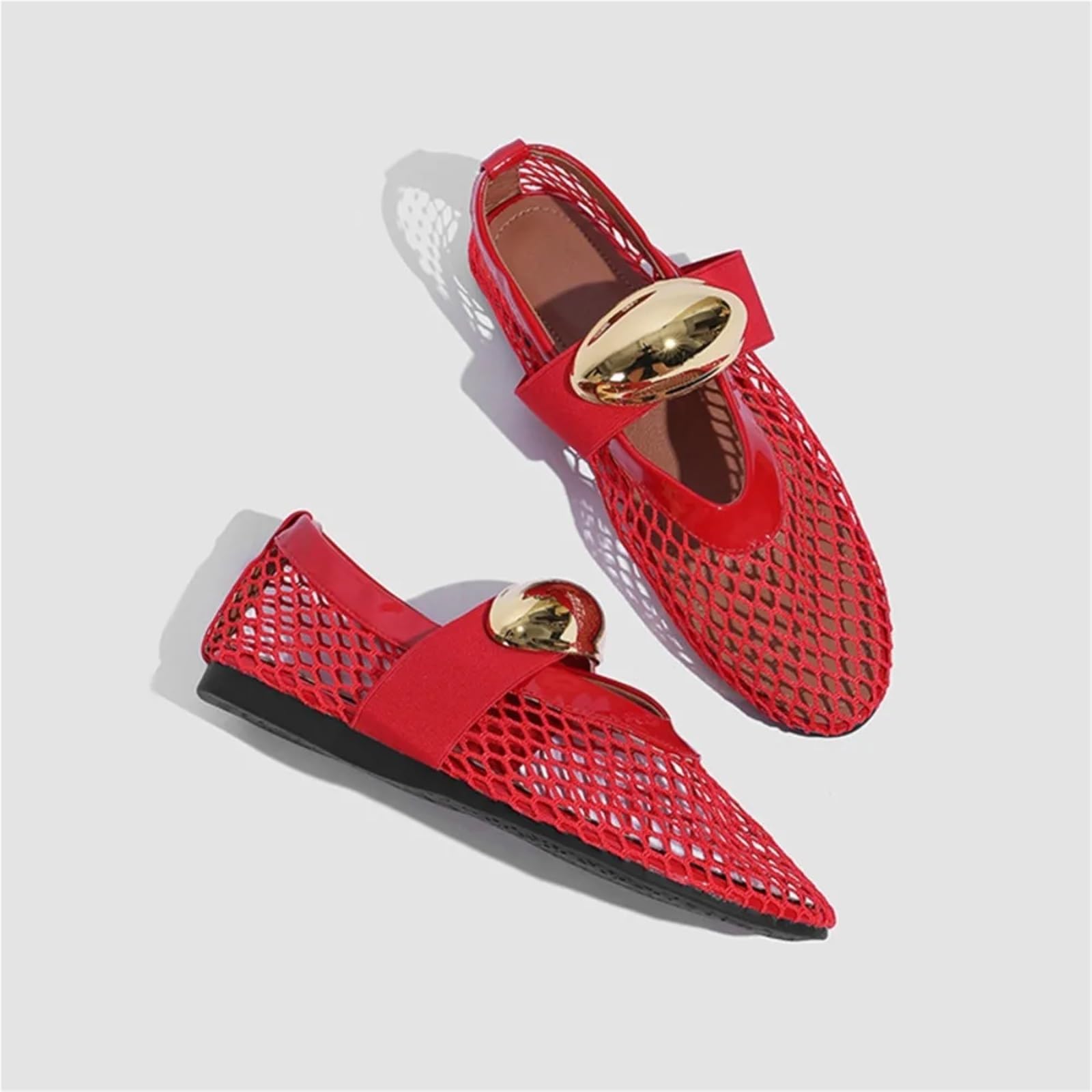 Damen Mesh Sandalen Mode Rundkopf Gitter Hohl Ballettschuhe Flache einfache Unterseite Gürtelschnalle Für Damen