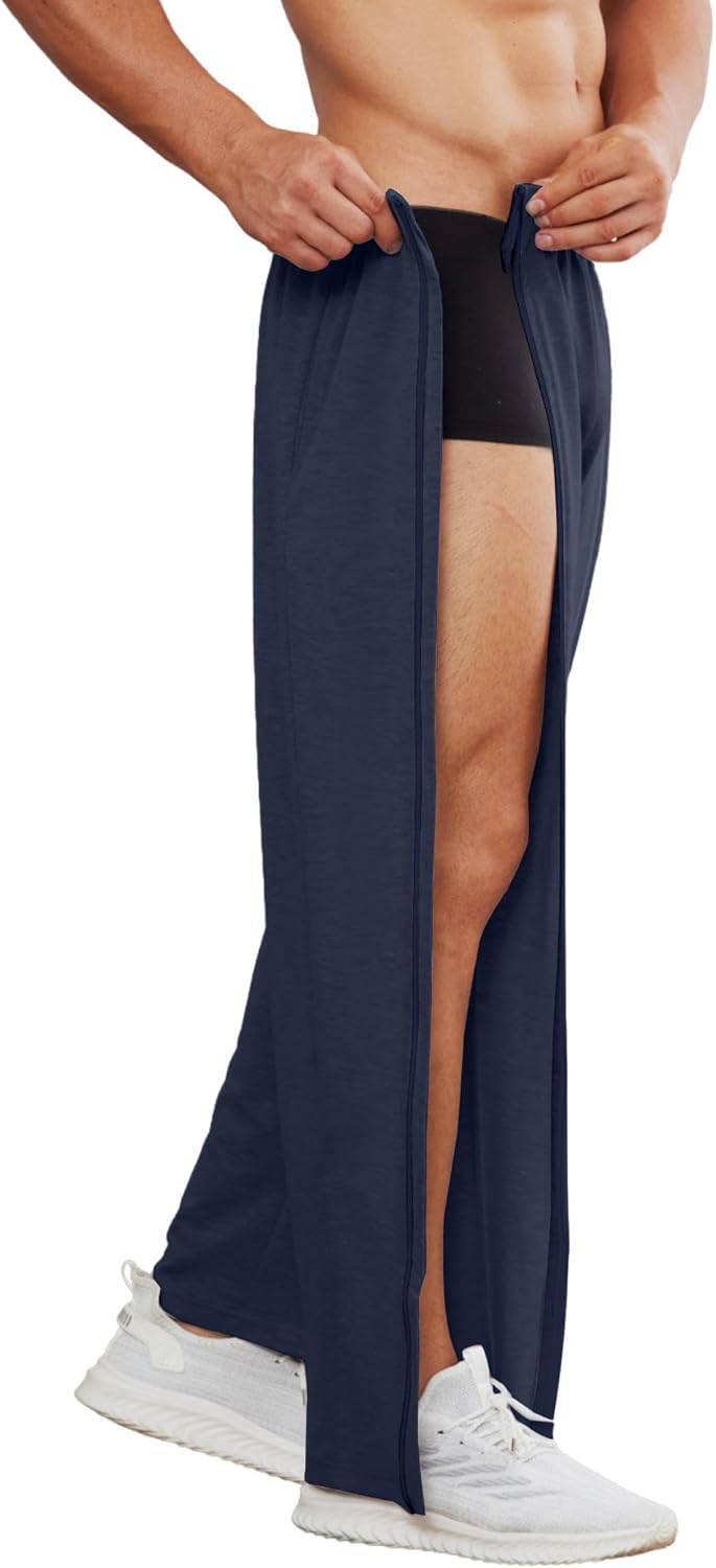 Deyeek Tear Away Pants for Men Full Zipper Legs Sweat Pants Mens Open Bottom Sweatpants Breakaway Cotton Post Surgery Pants - Image 3