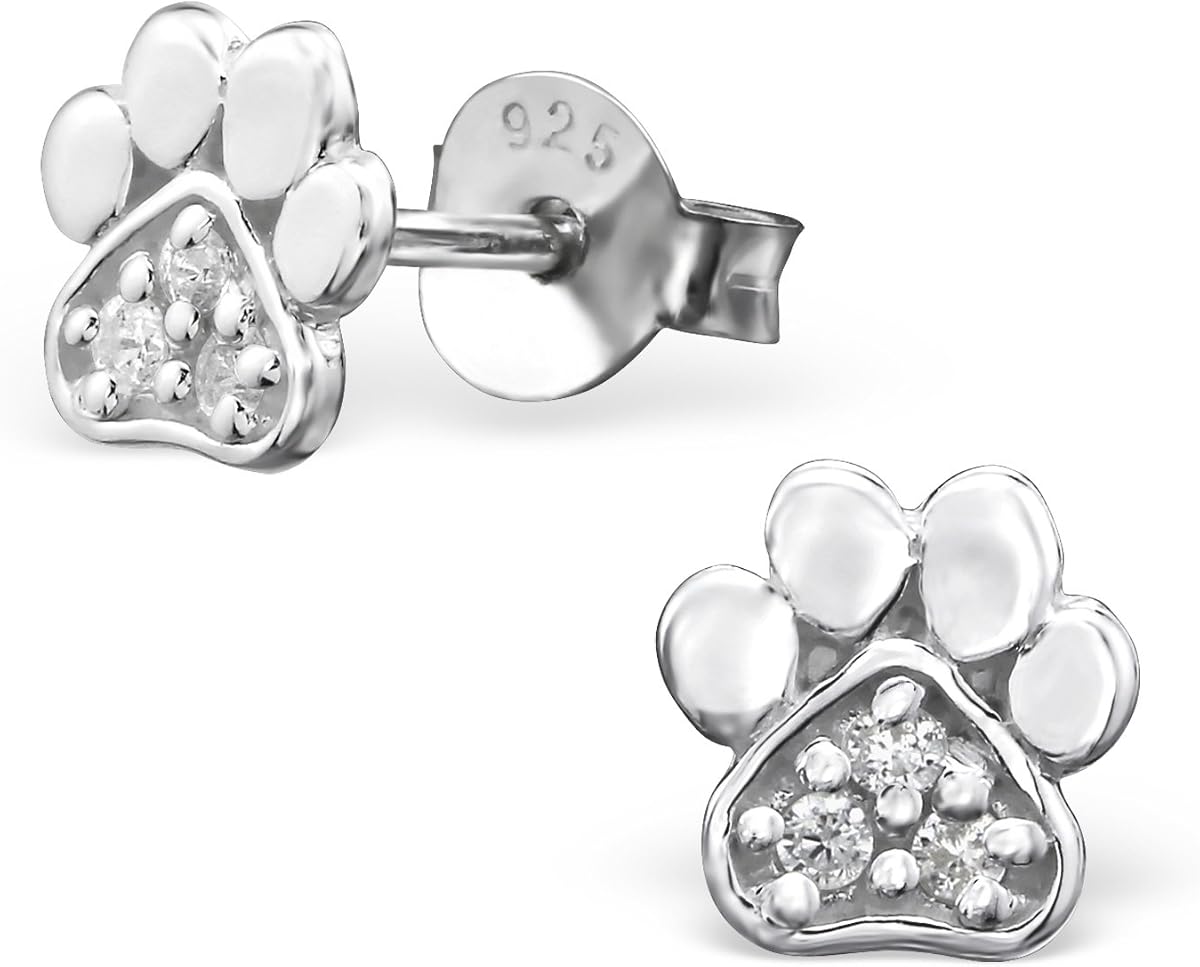 925 Sterling Silver Paw Print Stud Earrings (Choose Your Style) (Nickel Free)