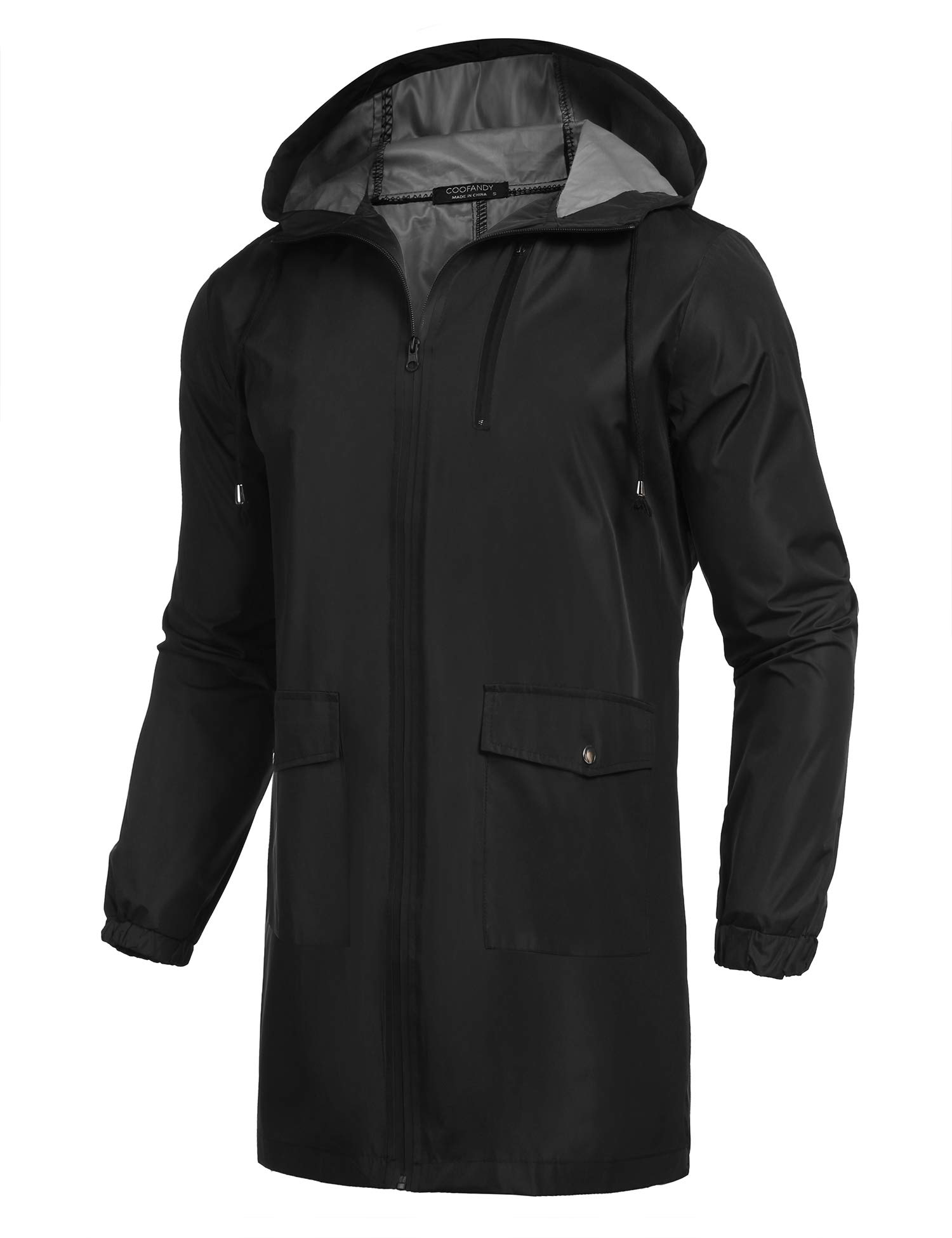 COOFANDY Mens Long Raincoat Ligtweight Rain Jacket Waterproof Outdoor Jackets with Hood