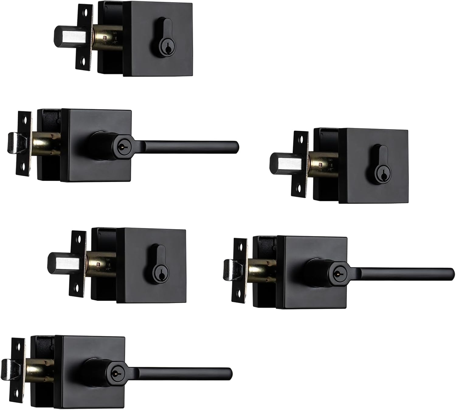 NCL 3 Pack Elegant Entry Door Lever with Single Cylinder Deadbolt, Keyed Alike Heavy Duty Combination Set, Matte Black Exterior Door Lock Set for Front Door