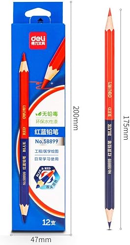 Miniatura 2 de lápiz rojo y azul doble cabeza 12, adecuado para ingeniería, medicina, marcado