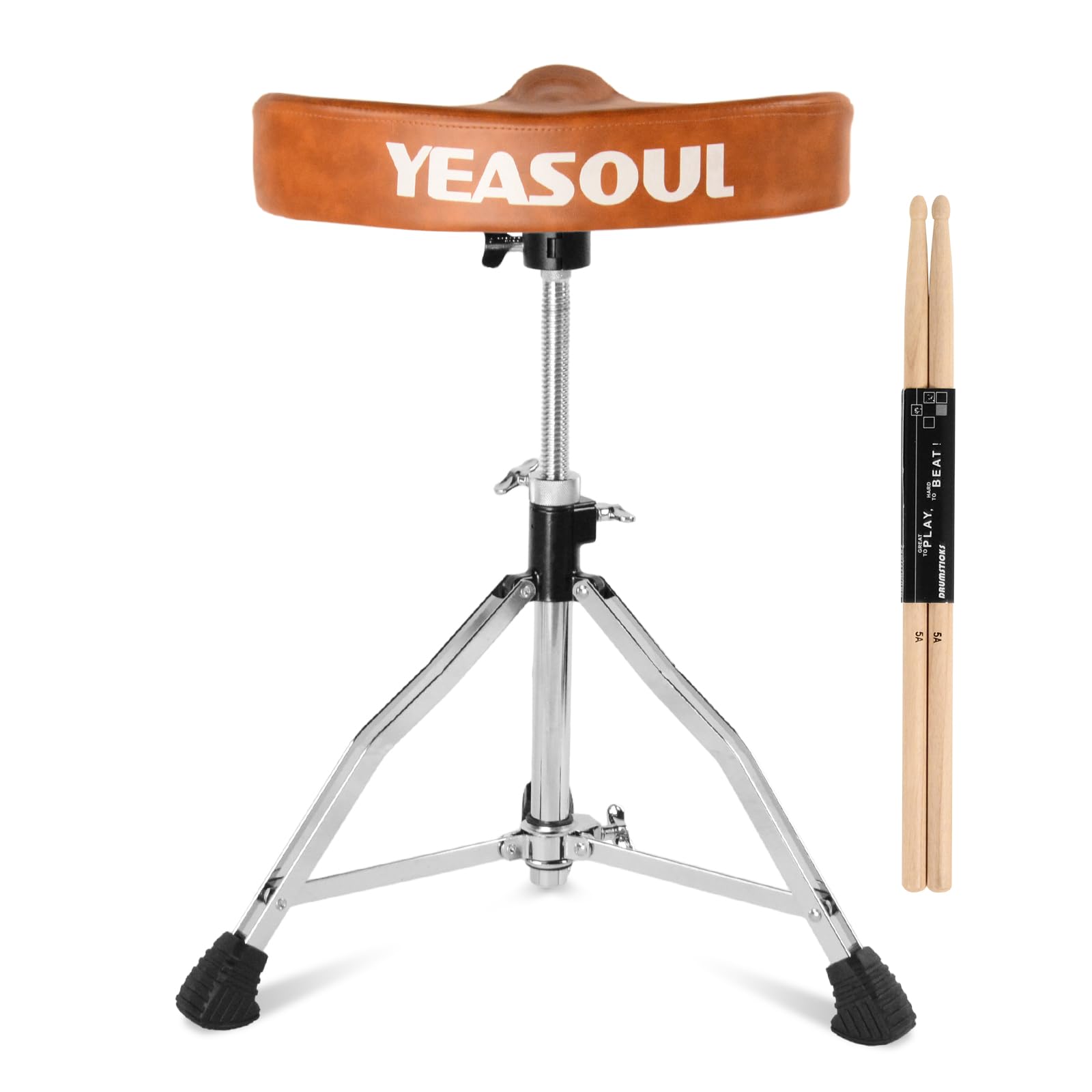 YEASOUL Heavy Duty Drum Throne Seat,Saddle Style Drum Stool Drum,Adjustable Drum Chair with 5A Drumsticks for Drummer-Brown