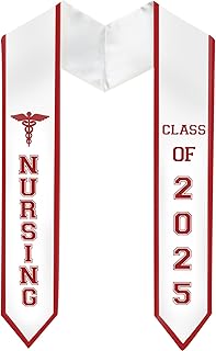 Nurse Graduation Stole with Medical Logo - Class of 2025 Nursing Graduate Sash Nurses School Stoles Gift, White Fabric & Red Embroidery Text (White & Red) - Buy now