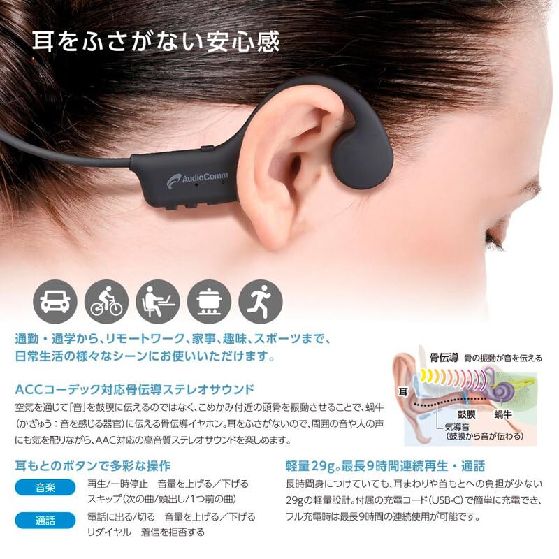 Amazon.co.jp: オーム電機AudioComm 骨伝導イヤホン ワイヤレス