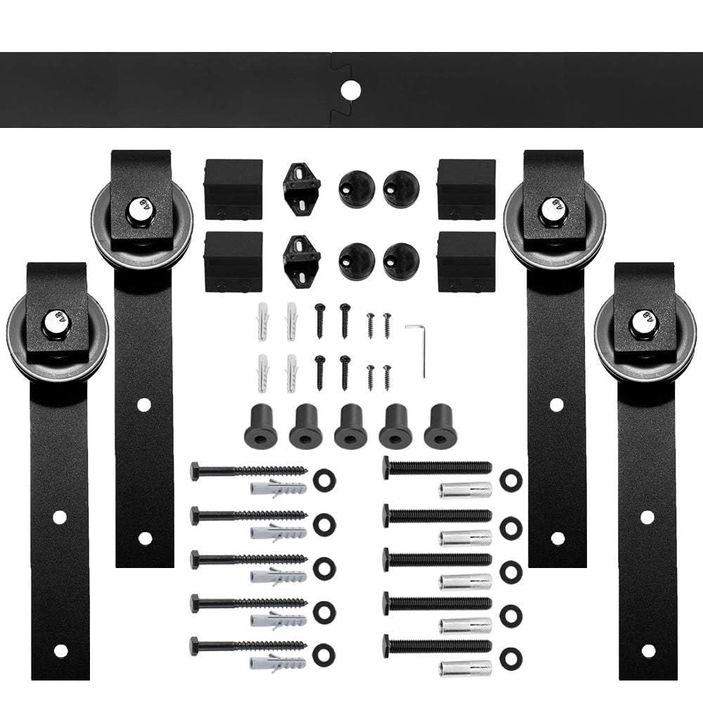 14FT/427cm Scheunentor Kit Schiebetürbeschlag Kit Schiebetür Kit für Doppeltür,J-förmiger Kleiderbügel