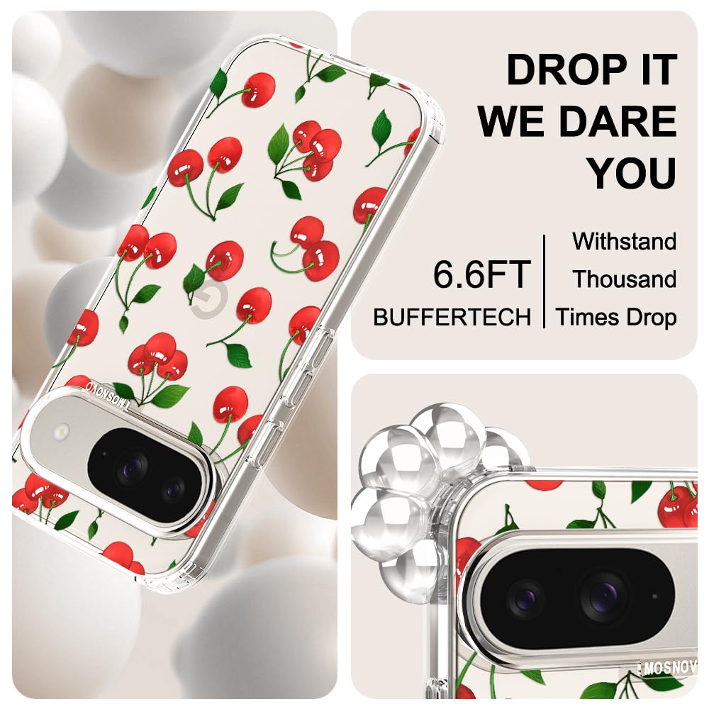 MOSNOVO Case for Google Pixel 10 & Pixel 10 Pro, [Buffertech 6.6ft Military-Grade Drop Protection] [Anti Peel Off Tech] Clear TPU Bumper Phone Case Cover Design - Cute Cherry — view 411
